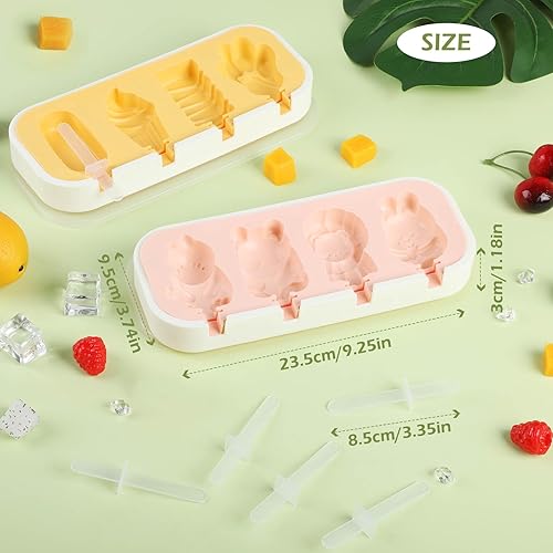 GeeRic Lot de 2 Moules à Glace en Silicone, 8 Cavités, Pattes d'ours Amusantes, Formes de Lapin pour Enfants, avec 12 Bâtonnets Réutilisables (Bleu, Vert) - Nail Gallerys