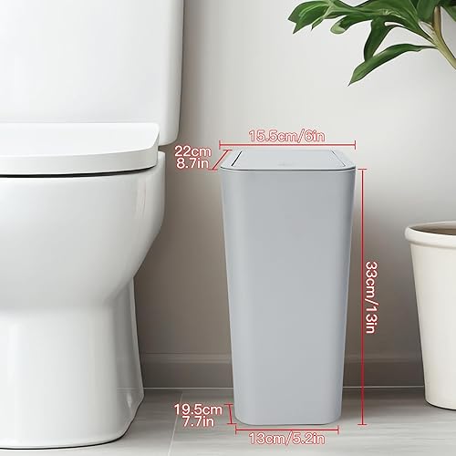 JOTOM Poubelle Avec Couvercle Escamotable Poubelle de Salle de Bain Poubelle de Cuisine Bouton Poussoir Poubelle Mince en Plastique Poubelle pour Cuisine Bureau Meuble Évier (3, Gris) - Nail Gallerys
