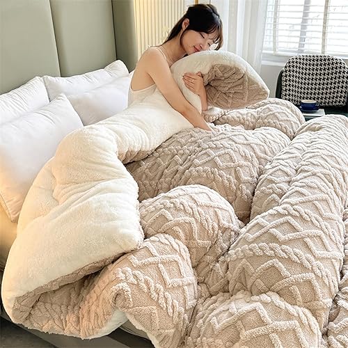 TUCVZVO Couette en Velours d'agneau, Couette en Tissu De Cachemire, Couette en Laine Hypoallergénique, Automne Et Hiver Flanelle Consolateur, Doux Chaudes Couette,Beige,220X240 5KG - Nail Gallerys