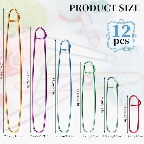 Lot de 12 supports de mailles colorés pour tricot, 6 tailles, supports de maille colorés pour tricot en aluminium, 6 cm/9 cm/12 cm/15 cm/17 cm/20 cm - Nail Gallerys