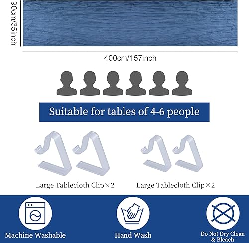 Chemin de table en gaze - 90 x 400 cm - Bleu poussiéreux - Style bohème transparent - Pour table de mariage - Tissu rustique - Pour douche de mariée - Avec 2 grandes pinces à nappe et 2 petites pinces - Nail Gallerys
