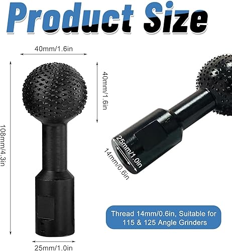 Fraise sphérique sur bois, outils de sculpture sur bois sphérique, acier au carbone, boule en bois de 14 mm, têtes de ponçage pour meuleuse d'angle de 115/125 mm (1 pièce) - Nail Gallerys