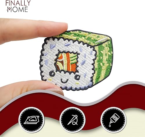 Finally Home Patch thermocollant - Kawaii Sushi vert | Patchs alimentaires asiatiques, écussons à repasser, écussons alimentaires - Nail Gallerys