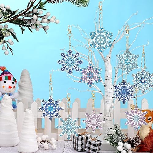 Diamond Painting Noel 12 Pièces Flocon de Neige Porte Clé Noël Diamant Painting Suspension Décorations pour Cadeau Travaux Manuels de Noël (B) - Nail Gallerys