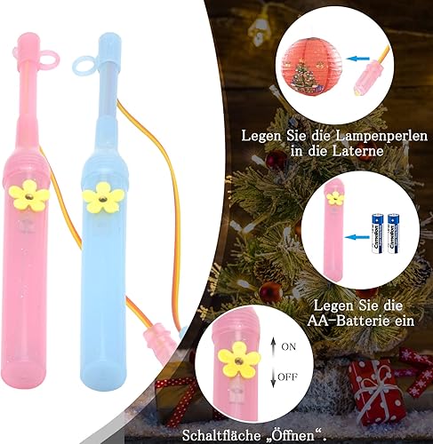 DAWRIS Bâtons pour Lanternes 4 Bâtons Lanternes électroniques Bâtonnet de Lanterne LED avec Lumière pour Halloween, Noël, Mascarade, Saint-Martin, Anniversaires，bleu et rouge - Nail Gallerys