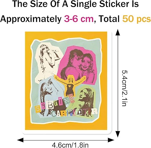 BDSHUNBF Lot de 50 Autocollants Sabrina, Carpenter Autocollants, Imperméable Stickers, pour Ordinateur Portable Scrapbook Bagages Skateboard Guitare - Nail Gallerys