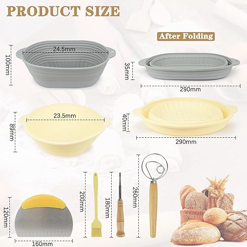 BIGP Panier de fermentation en silicone - Pour la cuisson du pain - Rond et ovale - En silicone - Avec accessoires de cuisson à pain - Idéal pour la pâtisserie domestique et professionnelle - Nail Gallerys