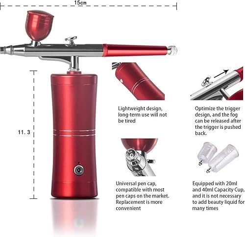Joyeee aerographe, portatif rechargeable Haute précision Double Action compresseur réglable pour modélisme, gâteau, créations Artisanales, Tatouage, Maquillage, Peinture et manucure, rouge foncé - Nail Gallerys