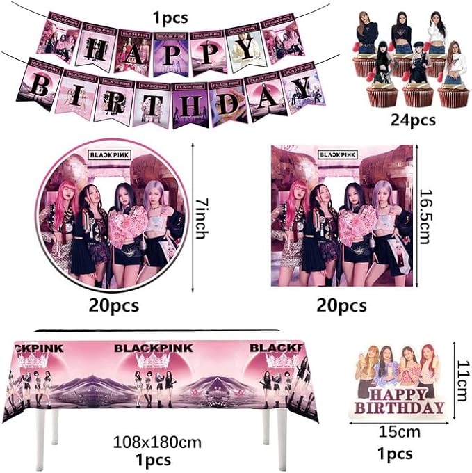 Pink Anniversaire Vaisselle Fille,Kit Anniversaire Fille,Deco Anniversaire Fille Decors Anniversaire,Happy Birthday Banner Nappe Assiette Rose Serviette En Papier,DéCoration Gâteau. - Nail Gallerys