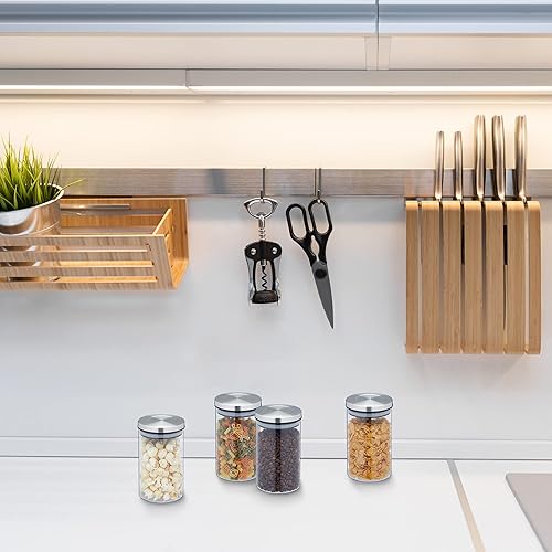 Relaxdays Lot de 4 bocaux en Verre, 1000 ML, hermétique, Couvercle Acier INOX, Bocal à épicerie, Transparent/Argent - Nail Gallerys