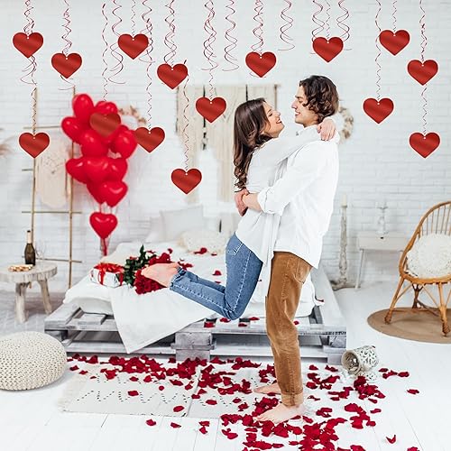 BAMZOK 30pcs Tourbillon Suspendu Forme Coeur Rouge Décoration Spirale à Suspendre pour Mariage Anniversaire Fête Serpentin PVC Plafond pour Fiançailles (Rouge) - Nail Gallerys