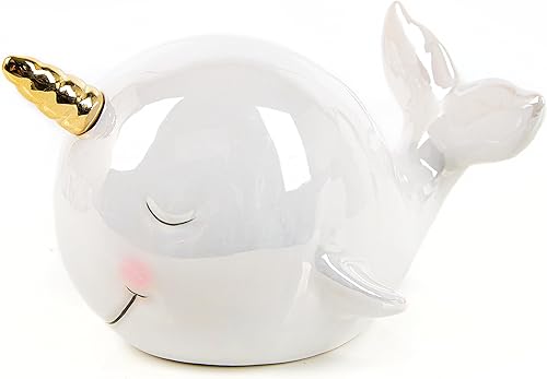 Logbuch-Verlag Tirelire licorne en forme de baleine blanche en céramique pour fille garçon cadeau d'anniversaire pour enfants - Nail Gallerys