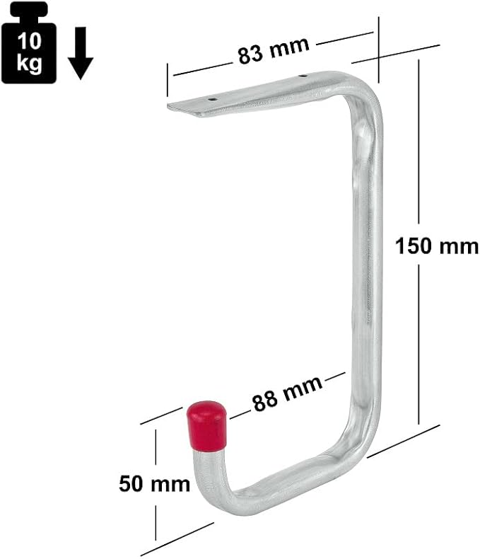 VORMANN Crochet Mural et de Plafond | Charge Maximale 10 kg | Résistant Aux Intempéries | Lot de 6 Pièces | 150 x 88 x 50 x 83 mm - Nail Gallerys