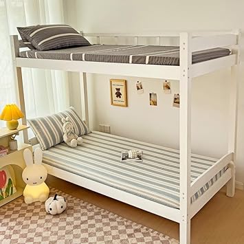 Drap-housse en coton à rayures – Protection de lit douce et respirante, antidérapante, élastique avec poche profonde, pour lits superposés pour dortoir d'étudiants (gris rayé, 90 x 200 cm) - Nail Gallerys