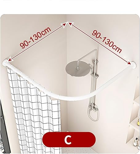 APHTOCF Tringle Douche Angle, Tringle pour Douche Arrondie, Barre De Douche en Forme De L Extensible en Acier Inoxydable, sans Perçage/Forage, 90-130x90-130cm, pour Salle De Bain, Douche, Blanc - Nail Gallerys