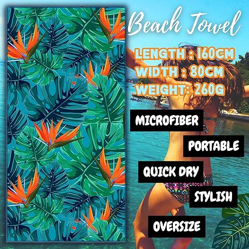 Lubibi Serviette de Plage Microfibre 160 * 80cm, sans Sable, Séchage Rapide, Ultra Léger, Portatif pour Yoga Sauna Camping, Convient aux Enfants, Aux Adolescents et Aux Adultes, Feuilles Tropicales - Nail Gallerys