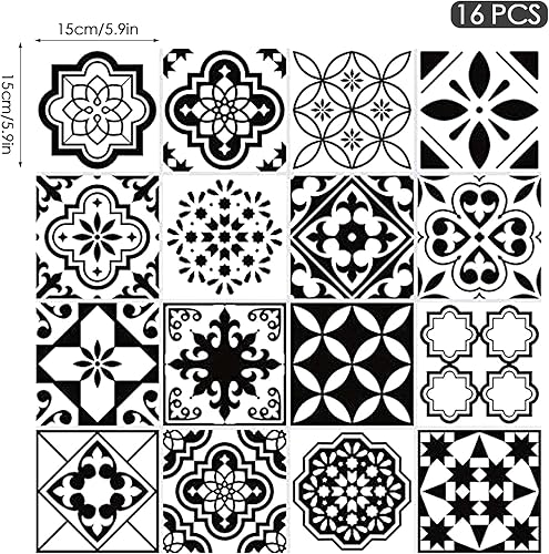 64 Feuilles Mural Stickers Autocollants de Carreaux, 15X15CM Imperméables Carreau de Ciment Adhesif Mural Sticker Autocollant de Carrelage pour Cuisine, Salle de Bain Maison - Nail Gallerys