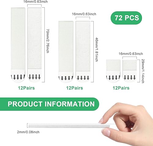 MIVAIUN 36 Paires (72 Bandes) Languettes Accroches Tableaux, S/M/L Accroche Tableau sans Percer, Bandes Adhésives de Suspension pour Accrocher des Cadres et des Décos de Noël Sans Endommager (Blanc) - Nail Gallerys