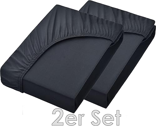 NatureMark Basic Lot de 2 draps-housses en jersey 90 x 190 cm – 100 x 200 cm – 25 cm – 100 x 200 cm – 100 % coton, anthracite et bleu marine - Nail Gallerys