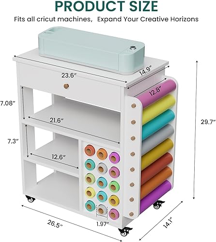WUDLEP Table de rangement et d'organisation pour machines Cricut - Organisateur et rangement avec supports de rouleaux en vinyle - Station de bricolage - Porte-outils pour la salle de bricolage, le - Nail Gallerys