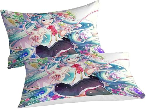 PXBDUASIE Imprimé 3D Hatsune Miku Ensemble De Literie avec Microfibre Super Douce Et Respirante Sets De Housses De Couettes 3 Pièces avec Taies d'oreiller Single（140x200cm） - Nail Gallerys