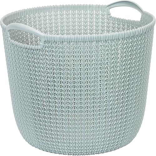 CURVER Panier de Rangement Rond 30L, Aspect Tricot - Pour Ranger le Salon, la Chambre, la Salle de Bain ou le Bureau - 39,5 x 38 x 33,4 cm - Bleu Gris - Nail Gallerys