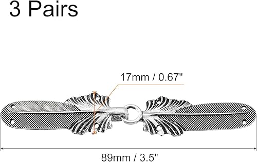 sourcing map Cape Fermoir, 3 Paires Plume ancien Cape Fermoirs Coudre Sur Agrafes et Yeux Pull Châle Cardigan Col Fermoirs Boucles pour Vêtements(Argent) - Nail Gallerys