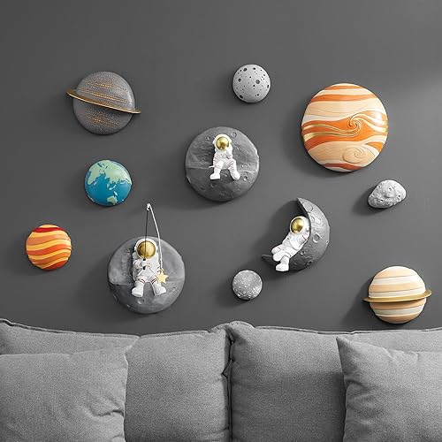 FJSPERM Lot de 3 décorations murales astronaute spatiale pour chambre d'enfant, thème 3D, astronaute moderne pour salon, chambre à coucher, chambre de bébé - Nail Gallerys
