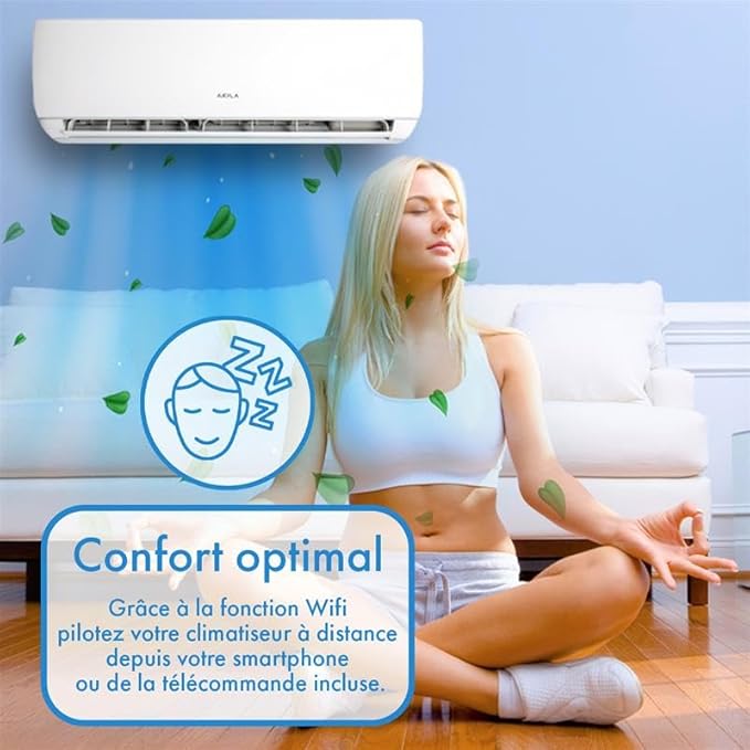 OGAWA - Climatiseur réversible fixe - Mono split - 3600W - 12000 BTU - 40 m2 - Gaz R32-4D Airflow - Golden Fin - Wifi - Nail Gallerys