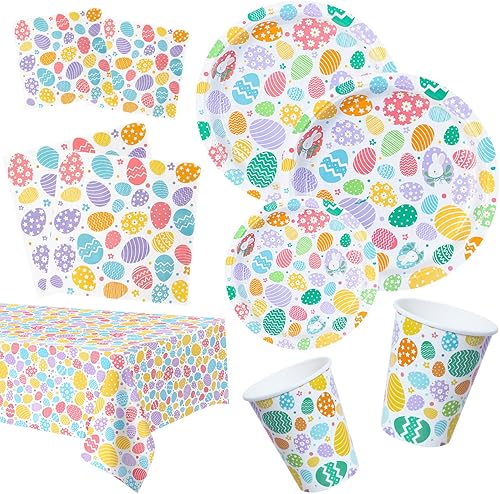 Lot de 81 assiettes en carton jetables pour fête de Pâques pour 16 personnes - Fournitures de fête de Pâques - Nail Gallerys