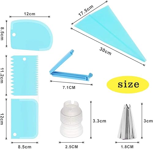 Douilles Pâtisserie, 20 Pièces en Acier Inoxydable DIY Kits, 10 Douilles, 2 poche à douille en silicone 2 Coupleurs, 3 cornes et peignes à gâteau, 2 adaptateurs, Brosse, Cupcakes et Cookies (bule) - Nail Gallerys