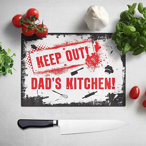 Keep Out! Planche à découper en verre pour papa, cadeau d'anniversaire amusant pour le chef papa, de la part de son fils et de sa fille – Gadget unique pour la fête des pères et Noël – Grande texture - Nail Gallerys