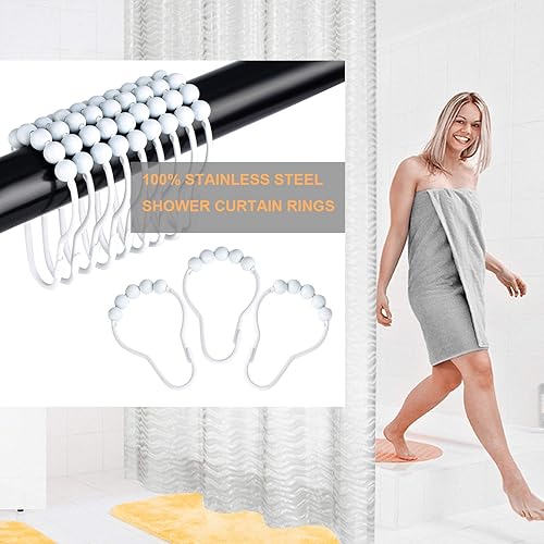 JLySHOP Lot de 12 crochets de rideau de douche en acier inoxydable résistant à la rouille avec boules en métal poli pour salle de bain - Blanc - Nail Gallerys