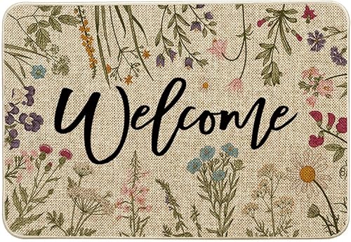 Artoid Mode Welcome Paillasson de printemps, motif herbes anciennes, fleurs sauvages, décoration de la maison, cuisine, tapis de sol pour intérieur et extérieur, 40 x 60 cm - Nail Gallerys