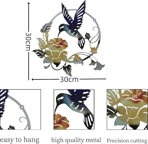 HZBAKLO Art Mural d'Oiseaux en Métal, Décoration Murale Ronde de Colibri, Fleurs d'Extérieur, Ornement à Suspendre pour la Maison et le Jardin - Nail Gallerys