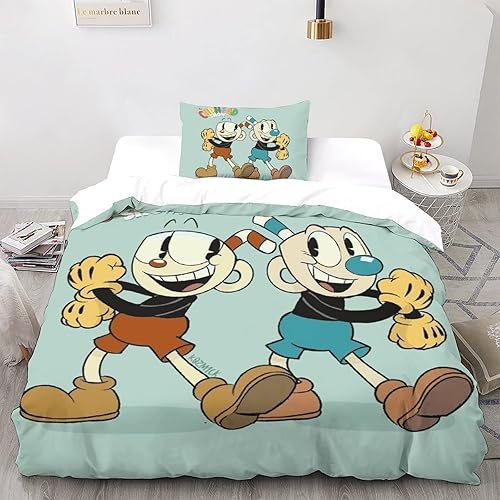 BYTUGI Housse De Couette De Cuphead,Parure De Lit Cuphead,Impression 3D Microfibre Ensemble De Cadeaux,pour Les Garçons Et Les Filles Single（135x200cm） - Nail Gallerys