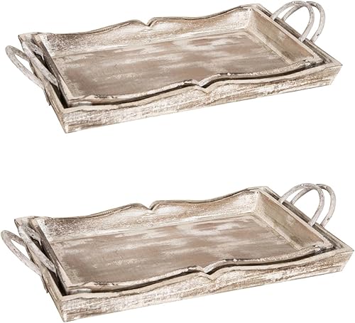 Biscottini Plateaux en Bois Made in Italy | Plateau de Service gravé à la Main | Set de Plateaux de 2 - Nail Gallerys