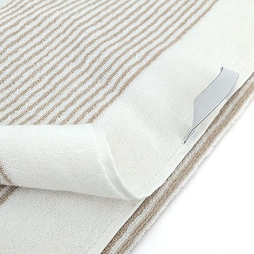 Linnea Drap de Douche 70x140 cm Pur Coton Collection Horizon Rayures Beige - Nail Gallerys