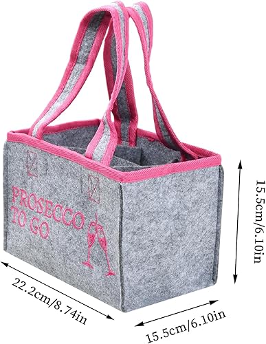 Rapidbok Sac à Bouteilles en Feutre pour 6 Bouteilles, Sac à Vin en Feutre, Sac à Main pour Femme, Utilisation Polyvalente pour Les Voyages, Les Fêtes et Les Pique Niques - Gris Rose 22x15x15 cm - Nail Gallerys