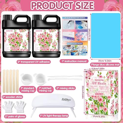 BARAKYEG 500g Résine UV,Avec Lampe,Résine UV Transparente,Resine UV pour Bijoux,Resines Epoxy UV Resine,Résines Époxy Cristal Clair,Forte UV Resines pour la Fabrication de Bijoux,Porte-clés - Nail Gallerys