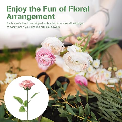 SWEWARM Lot de 50 tiges de roses artificielles et calices pour décoration de bouquet de mariage - Nail Gallerys