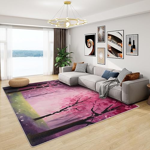 UUZEAI Tapis Chambre Fille Rose Aquarelle Fleurs de Cerisier Arbre Tapis Salon Decoration Tapis Lavable Douce Pile Courte Antidérapante Tapis pour Salle à Manger Couloir 60x110cm - Nail Gallerys