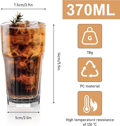 Lot de 6 tasses en plastique acrylique de 370 ml - Réutilisables - Empilables - Verres à cocktail incassables - Passent au lave-vaisselle - Pour la maison, le pique-nique - Nail Gallerys