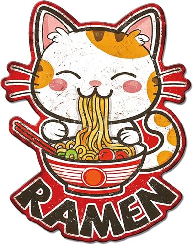 GLOBLELAND Plaque en métal vintage avec motif ramen - Motif chat mangeant de la nourriture - Pour maison, cafés, bars, boutiques, restaurants - Nail Gallerys
