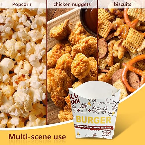 Lot de 50 grands paniers à frites à motif créatif, gobelets à frites, gobelets à pop-corn jetables pour boîtes à goûter, boîtes à bulles, sacs à gaufres, les voyages, les fêtes de nuit - Nail Gallerys