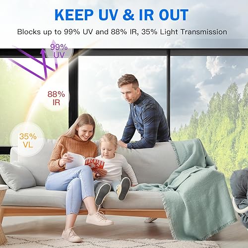 Film Fenetre Anti Regard - 44.5x200 cm - Anti Chaleur Anti UV, Film Miroir pour Fenetre avec Kit de Pose, Protection de la Vie Privée, Protection Solaire, pour Fenêtr Maison Bureau Magasin, Gris - Nail Gallerys