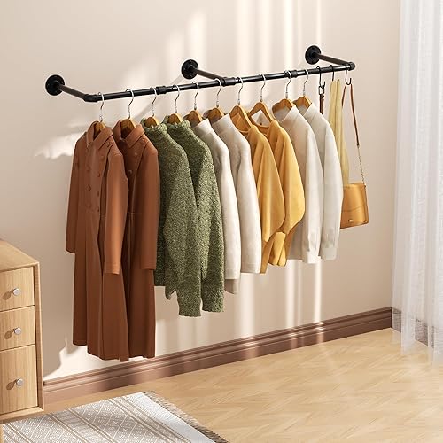 Porte-vêtements vintage, porte-vêtements mural industriel de 55 po, cintre robuste peu encombrant, paquet de 1 avec 6 crochets en S - Nail Gallerys
