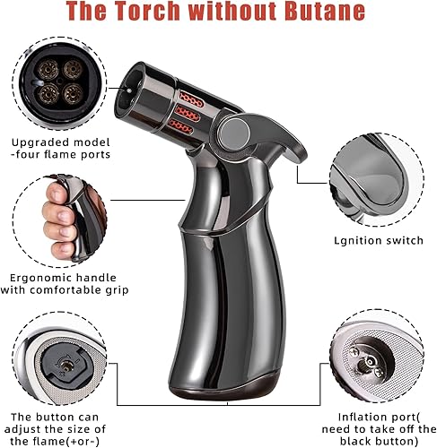 Briquet tempête à 4 Flammes Jet, Rechargeable, en métal, avec poinçon et verrou de sécurité (sans gaz) - Nail Gallerys