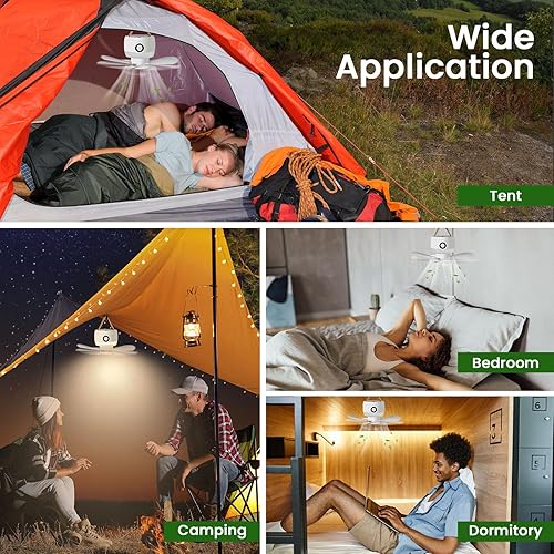 SOPPY Ventilateurs de plafond de tente 8000 mAh, ventilateurs de tente portables avec lumière et télécommande, 3 vitesses, 3 luminosités, pales de ventilateur amovibles, ventilateur de camping - Nail Gallerys