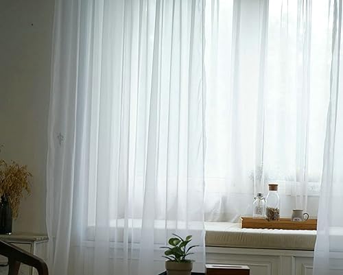 Homxi Rideau Enfant Lot de 2 Rideaux Voilage Transparent 2 x 107Wx147L CM,Rideau Fin Transparent Blanc Couleur Unie Rideau Passe Tringle - Nail Gallerys